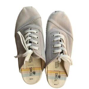 Toms Womens Canvas Lace-Up Sneakers Size 8.5 Off-White Casual Shoes With Rubber